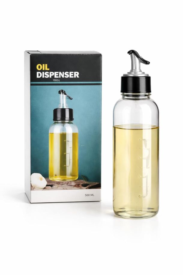 Oil Dispenser Bottle, Transparent, Food-Grade PET Plastic, 500 ml, Controlled Pour Spout, for Cooking Oil and Liquid Seasonings