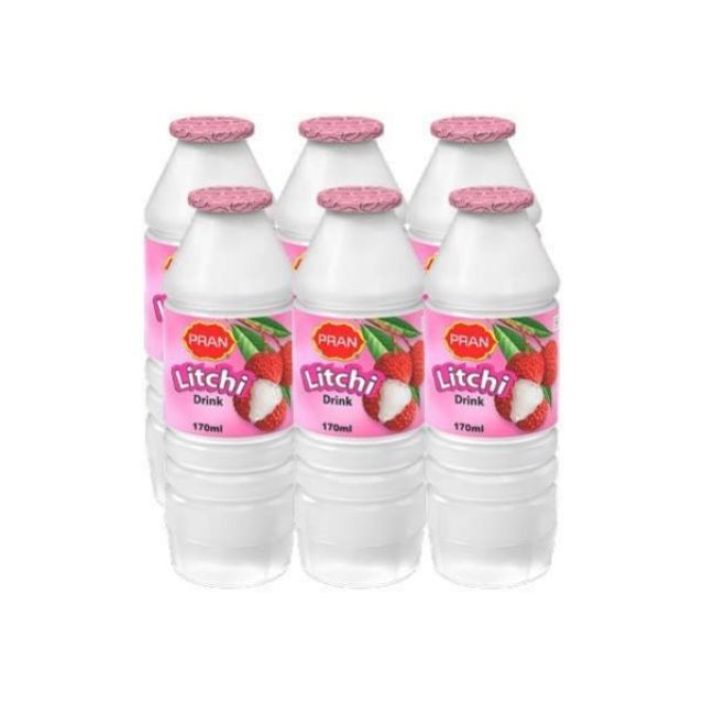 Pran Litchi Fruit Drink Hydration Drink (6x150 ml, Litchi Flavored)