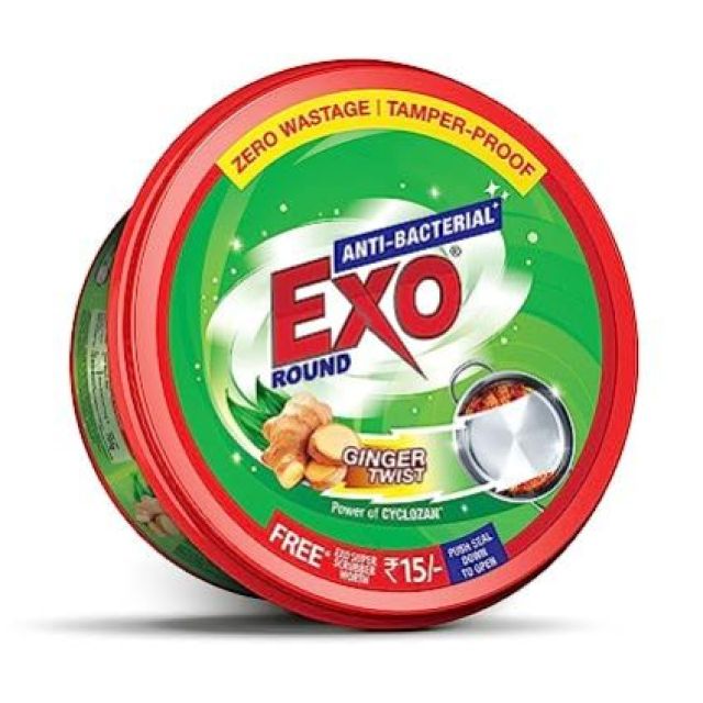 Exo Round Dishwash Bar 500g with Rs 10 Exo Super Scrubber Free | Complete dishwashing solution with Anti-bacterial efficacy & Goodness of Ginger | Remove tough grime stains with Ease.