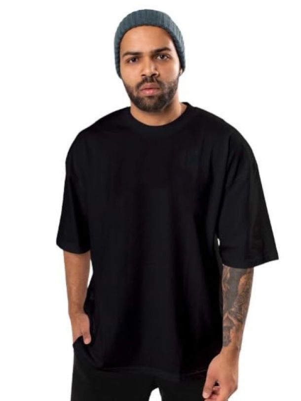 Solid Plain Half Sleeves Round Neck Over sized Drop Shoulder T-Shirt for Men