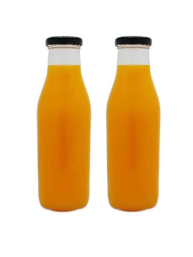 Glass Bottles as Milk Bottle with Airtight and Leakproof Black Caps for Using as Milk Bottles for Fridge & Juice Bottles - Set Of 2 Pcs